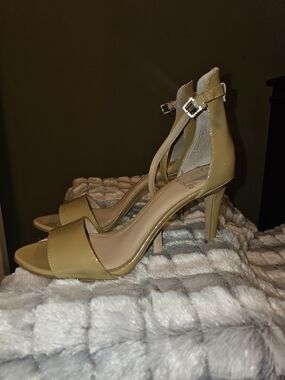 Vince Camuto Patent Tan Almond-Strap Heels